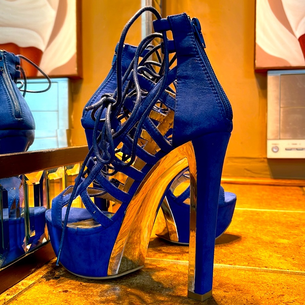 Blue Lace Up Platform Sandals